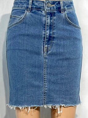 H&M &Denim Sz 2 Jean Raw Hem Skirt Womens Denim Straight Pencil